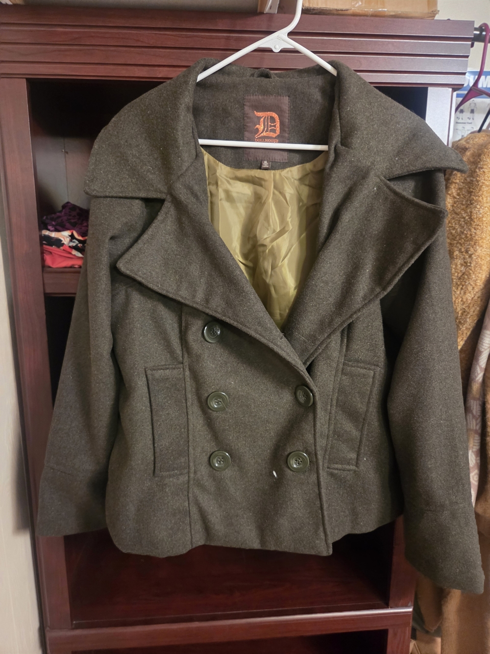Dollhouse Olive Green Double-Breasted Peacoat